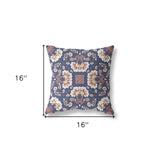 16" X 16" Blue And White Zippered Geometric Indoor Outdoor Throw Pillow