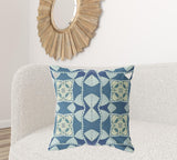 18" X 18" Blue And Cream Blown Seam Geometric Indoor Outdoor Throw Pillow