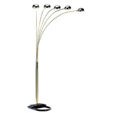 84" Brass 5 Arc Floor Lamp With Gold Dome Shade