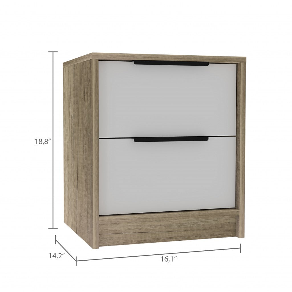 Mod Light Oak and White Two Drawer Nightstand