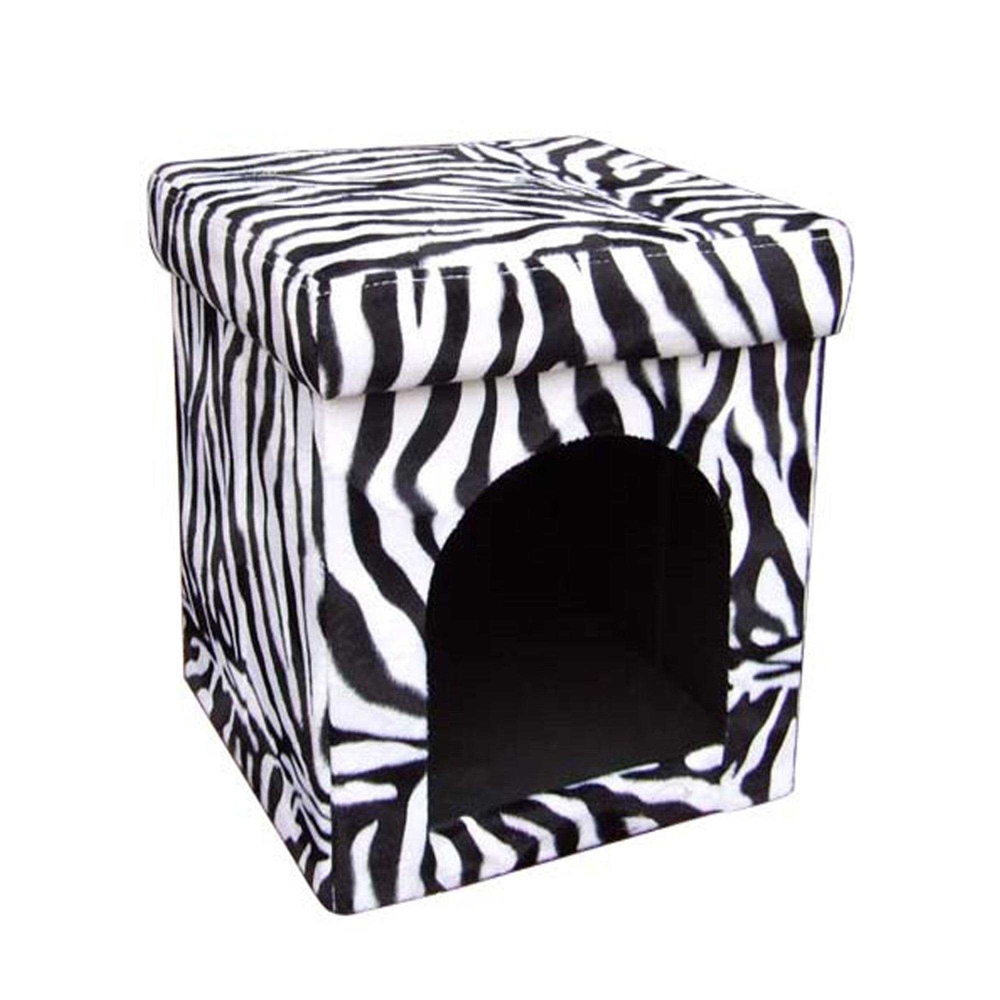 Zebra Print Upholstered Folding Dog House Shaped Pet Bed