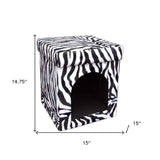 Zebra Print Upholstered Folding Dog House Shaped Pet Bed