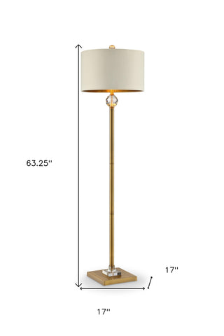63" Gold Column Floor Lamp With Off-White Drum Shade