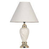 22" White Ceramic Bedside Table Lamp With Off-White Shade