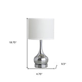 19" Silver Bedside Table Lamp With White Drum Shade