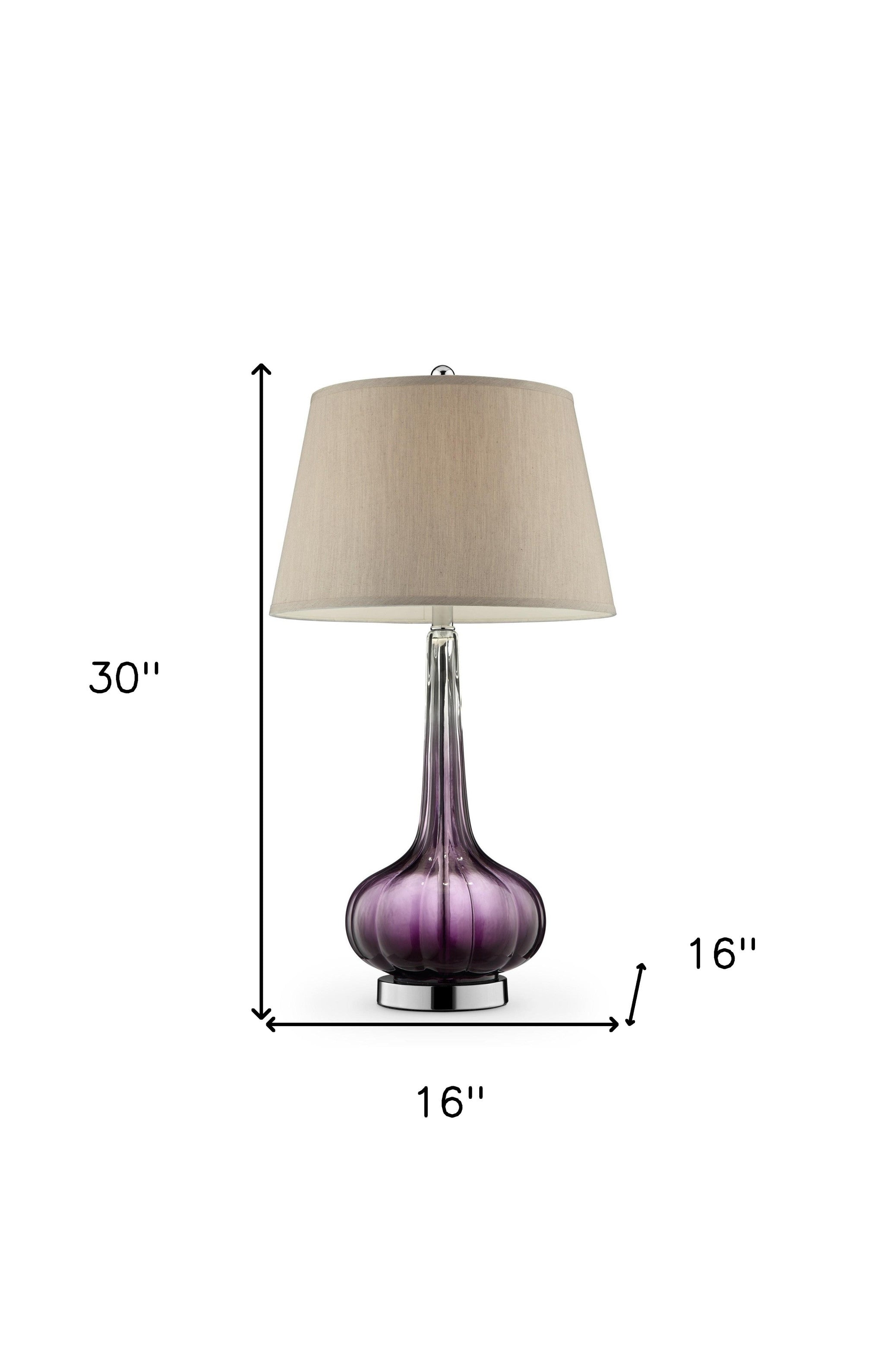 30" Purple Metal Bedside Table Lamp With Beige Shade