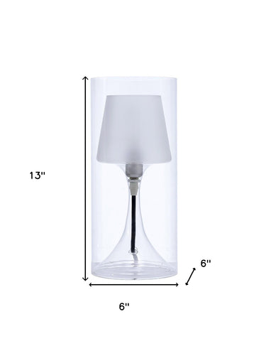 13" Clear Metal Bedside Table Lamp With Clear Shade