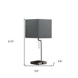 22" Gray Bedside Table Lamp With Gray Square Shade