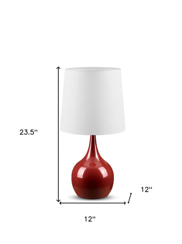 24" Red Metal Bedside Table Lamp With White Shade