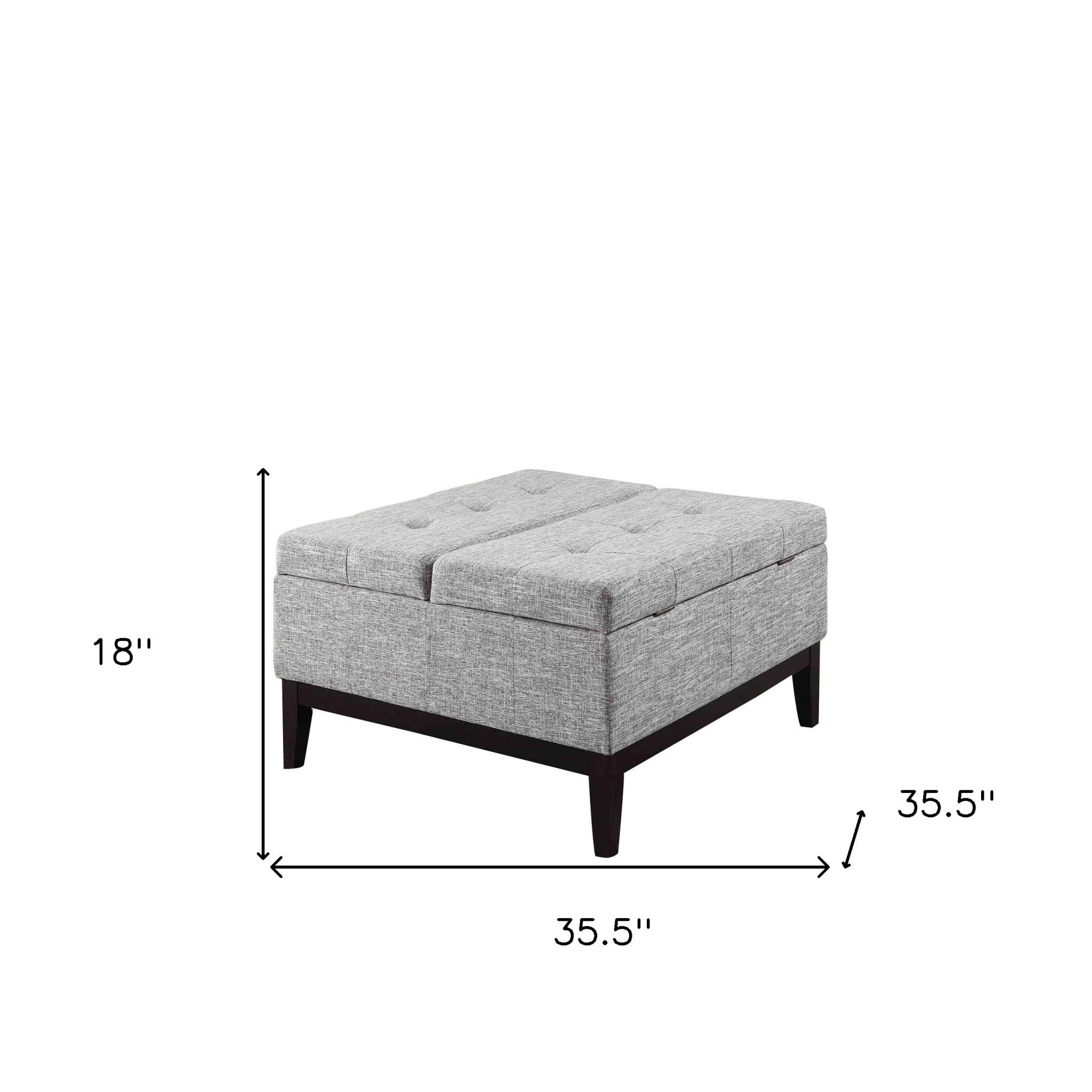 36" Light Gray Linen And Black Tufted Storage