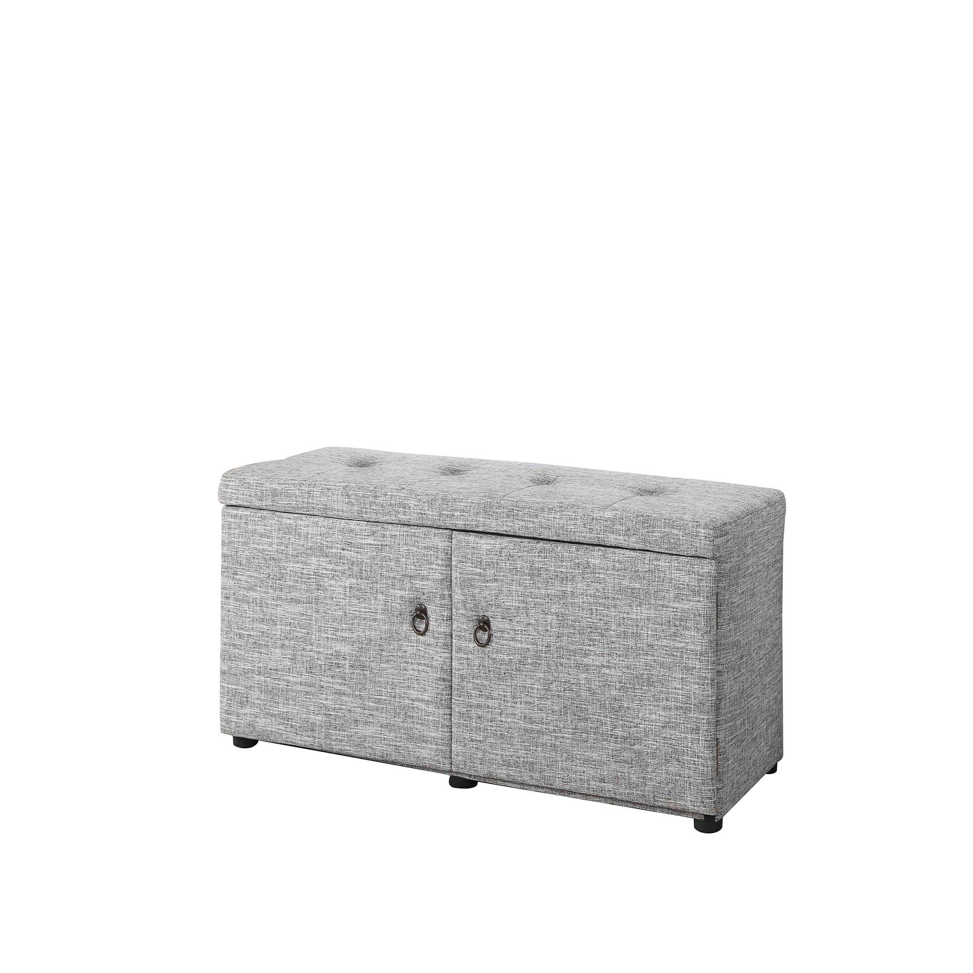 Light Gray Linen Look Double Door Shoe Storage Bench