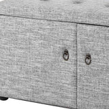 Light Gray Linen Look Double Door Shoe Storage Bench