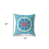 18" X 18" Blue And Red Broadcloth Floral Throw Pillow