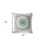 16" X 16" Beige And Blue Broadcloth Floral Throw Pillow