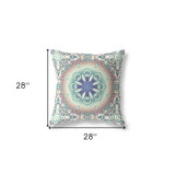 18" X 18" Beige And Blue Broadcloth Floral Throw Pillow