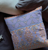 18" X 18" Purple And Blue Broadcloth Floral Throw Pillow
