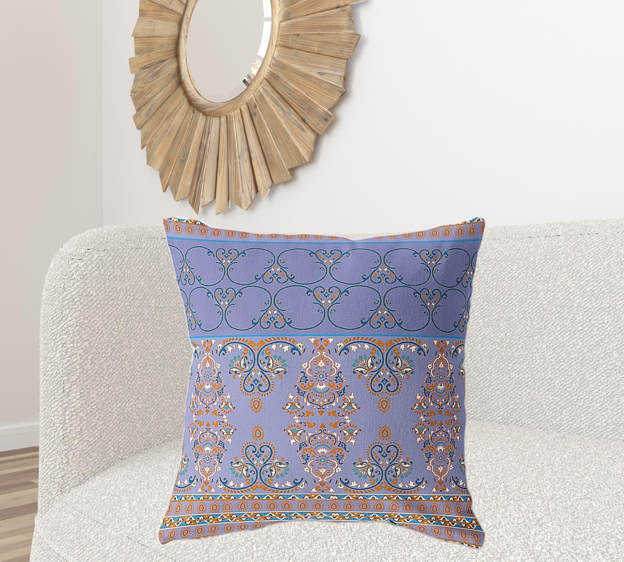 18" X 18" Purple And Blue Broadcloth Floral Throw Pillow