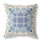 16" X 16" Off White And Blue Broadcloth Floral Throw Pillow