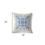 18" X 18" Off White And Blue Broadcloth Floral Throw Pillow