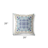 18" X 18" Off White And Blue Broadcloth Floral Throw Pillow