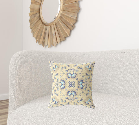 18" X 18" Yellow Broadcloth Floral Throw Pillow