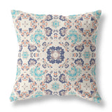 18" X 18" Off White And Blue Broadcloth Floral Throw Pillow