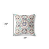 18" X 18" Off White And Blue Broadcloth Floral Throw Pillow