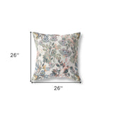 18" X 18" White, Pink And Grey Broadcloth Floral Throw Pillow