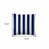 20" X 20" Navy And White Zippered Polyester Striped Throw Pillow Cover