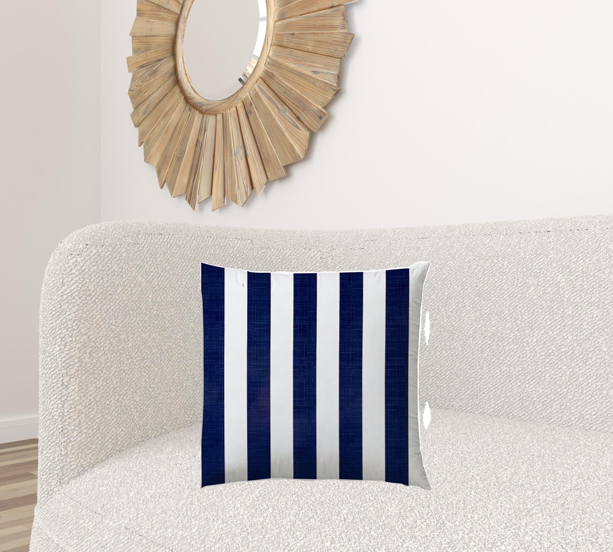 20" X 20" Navy And White Zippered Polyester Striped Throw Pillow Cover