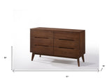 51" Walnut Solid Wood Six Drawer Double Dresser