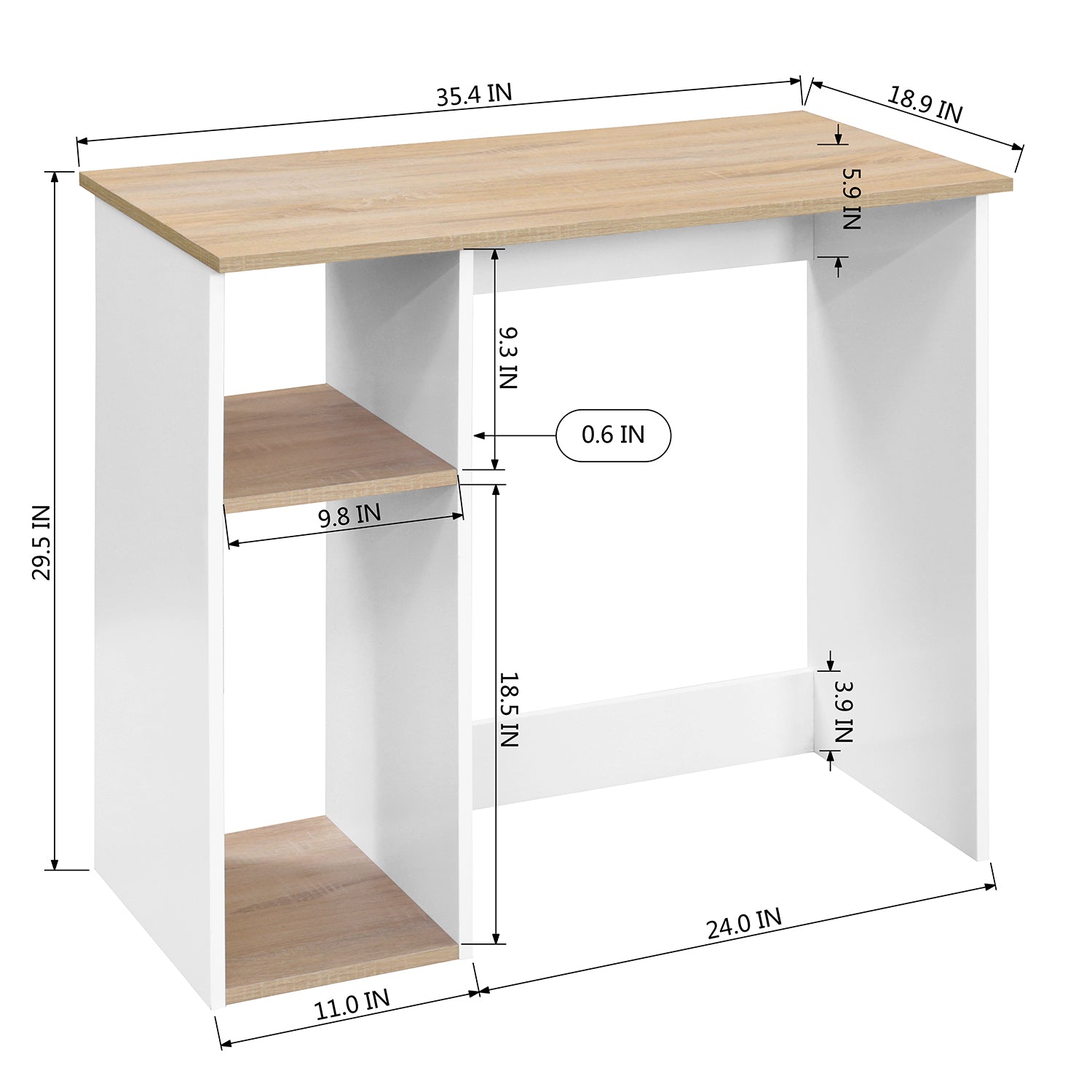 Modern Geo Oak and White Computer Table With Storage Shelves