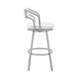 26" White And Silver Iron Swivel Low Back Counter Height Bar Chair