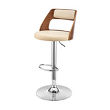 25" Cream And Silver Iron Swivel Adjustable Height Bar Chair