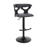 25" Gray And Black Faux Leather And Iron Swivel Adjustable Height Bar Chair