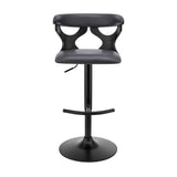 25" Gray And Black Faux Leather And Iron Swivel Adjustable Height Bar Chair