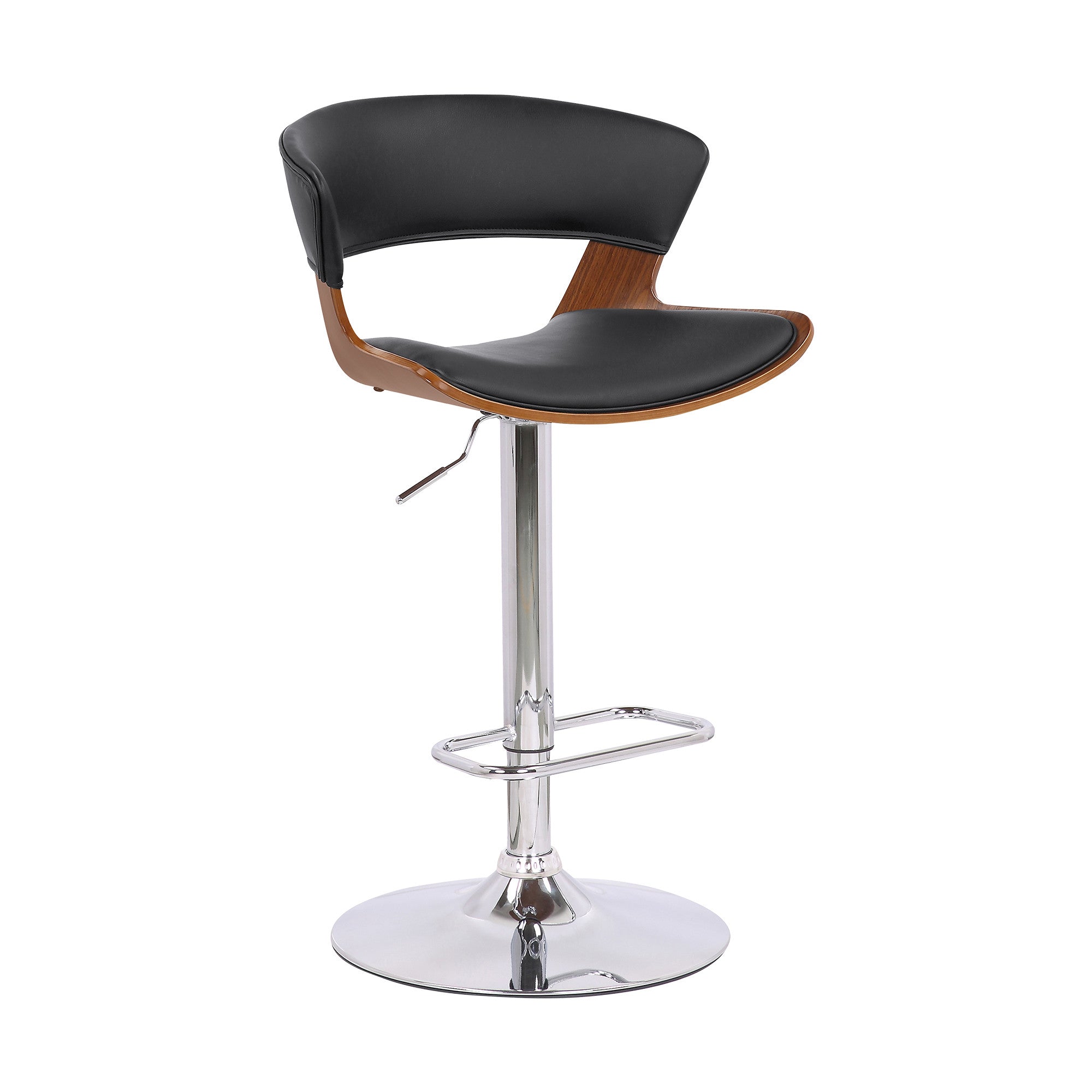 Black Faux Leather Adjustable Swivel Wooden Bar Stool