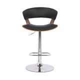 Black Faux Leather Adjustable Swivel Wooden Bar Stool