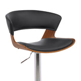 Black Faux Leather Adjustable Swivel Wooden Bar Stool