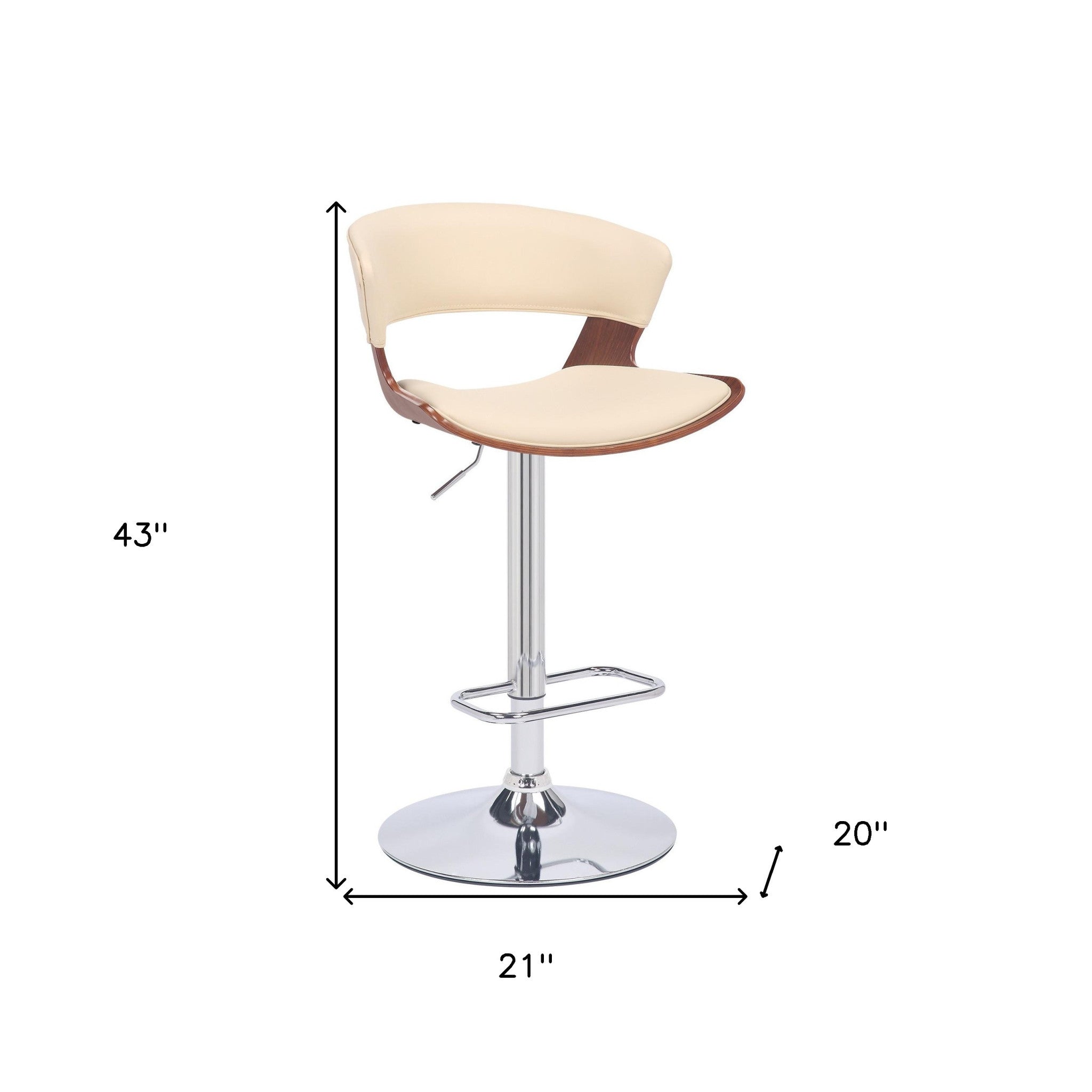 Cream Faux Leather Adjustable Swivel Wooden Bar Stool