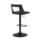 24" Black Faux Leather And Iron Swivel Adjustable Height Bar Chair