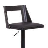 24" Black Faux Leather And Iron Swivel Adjustable Height Bar Chair