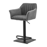 22" Gray And Black Iron Swivel Low Back Adjustable Height Bar Chair