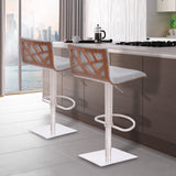 Adjustable Grey Fabric Walnut and Stainless Swivel Bar Stool