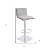 Adjustable Grey Fabric Walnut and Stainless Swivel Bar Stool