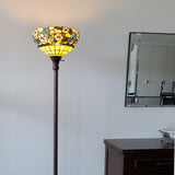 70" Brown Traditional Shaped Floor Lamp With Green And Brown Tiffany Glass Bowl Shade