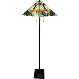 62" Brown Two Light Traditional Shaped Floor Lamp With Brown And Blue Stained Glass Cone Shade