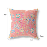 16" X 16" Peach And Blue Bird Blown Seam Floral Indoor Outdoor Throw Pillow