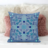 16" X 16" Dark Blue Blown Seam Floral Indoor Outdoor Throw Pillow