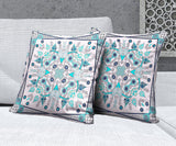 20" X 20" Light Blue Blown Seam Floral Indoor Outdoor Throw Pillow